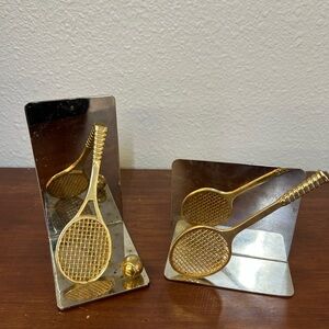 Vintage Gold Tennis Racket Bookends decor